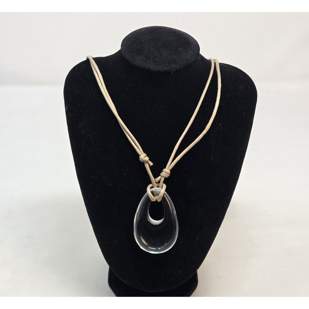 J.Jill Clear Acrylic Lucite Open Teardrop Pendant Necklace Adjustable Cord
